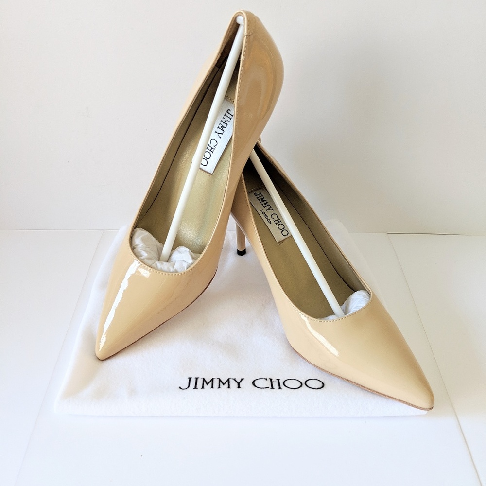 UNBRANDED Romy nude patent leather pump he…